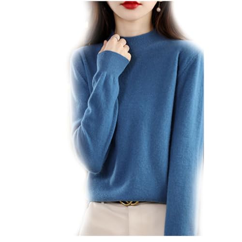 BAWUTZ Kaschmirpullover für Damen,100% Casual Solid Pullover, Sweater Basic Lose Rollkragen Pullover Bluse Tops, Stehkragen Strickpulli Langarm Rolli Sweater für Herbst Winter (Dunst Blau,XL) von BAWUTZ