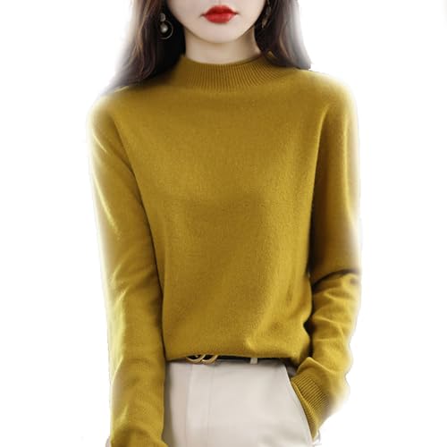 BAWUTZ Kaschmirpullover für Damen,100% Casual Solid Pullover, Sweater Basic Lose Rollkragen Pullover Bluse Tops, Stehkragen Strickpulli Langarm Rolli Sweater für Herbst Winter (Erbsengrün,XL) von BAWUTZ