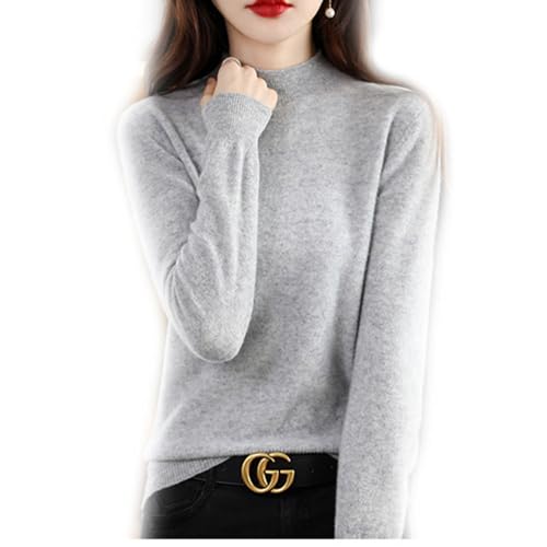 BAWUTZ Kaschmirpullover für Damen,100% Casual Solid Pullover, Sweater Basic Lose Rollkragen Pullover Bluse Tops, Stehkragen Strickpulli Langarm Rolli Sweater für Herbst Winter (Grau,S) von BAWUTZ