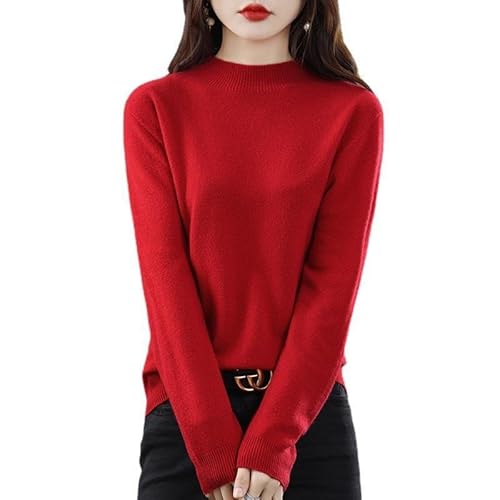 BAWUTZ Kaschmirpullover für Damen,100% Casual Solid Pullover, Sweater Basic Lose Rollkragen Pullover Bluse Tops, Stehkragen Strickpulli Langarm Rolli Sweater für Herbst Winter (Groß Rot,S) von BAWUTZ