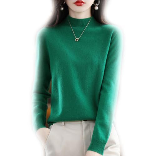 BAWUTZ Kaschmirpullover für Damen,100% Casual Solid Pullover, Sweater Basic Lose Rollkragen Pullover Bluse Tops, Stehkragen Strickpulli Langarm Rolli Sweater für Herbst Winter (Grün,L) von BAWUTZ