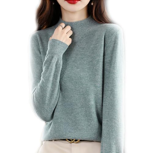 BAWUTZ Kaschmirpullover für Damen,100% Casual Solid Pullover, Sweater Basic Lose Rollkragen Pullover Bluse Tops, Stehkragen Strickpulli Langarm Rolli Sweater für Herbst Winter (Hellgrün,S) von BAWUTZ