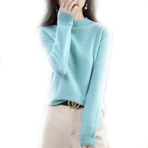 BAWUTZ Kaschmirpullover für Damen,100% Casual Solid Pullover, Sweater Basic Lose Rollkragen Pullover Bluse Tops, Stehkragen Strickpulli Langarm Rolli Sweater für Herbst Winter (Himmelblau,S) von BAWUTZ