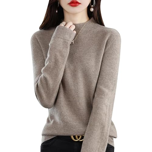BAWUTZ Kaschmirpullover für Damen,100% Casual Solid Pullover, Sweater Basic Lose Rollkragen Pullover Bluse Tops, Stehkragen Strickpulli Langarm Rolli Sweater für Herbst Winter (Kamel,XL) von BAWUTZ