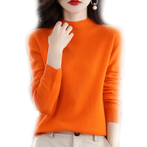 BAWUTZ Kaschmirpullover für Damen,100% Casual Solid Pullover, Sweater Basic Lose Rollkragen Pullover Bluse Tops, Stehkragen Strickpulli Langarm Rolli Sweater für Herbst Winter (Orange,L) von BAWUTZ