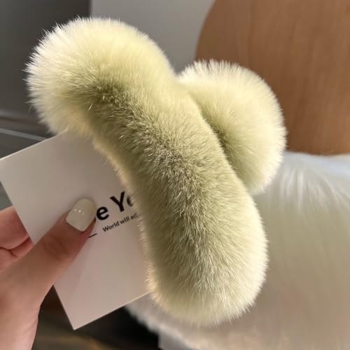 BAWUTZ Plüschgreifer Flauschige Hasen-Haarspange,Haarklammer für Damen, weich, flauschig, Plüsch, rutschfest, starker Griff, leicht, tragbar (L,Matcha-Farbe) von BAWUTZ