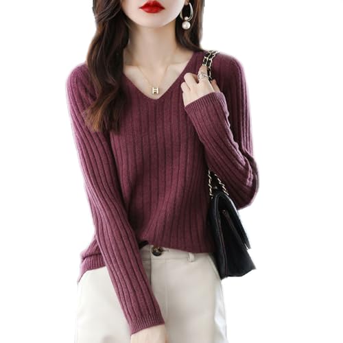 BAWUTZ Pullover Damen Winter Strick, V-Ausschnitt Langarm Strickpullover,Strickpulli Langarm Sweater für Herbst Winter,Dein kuscheliger Premium Strickpullover für stilvolle Herb (Rot,M) von BAWUTZ