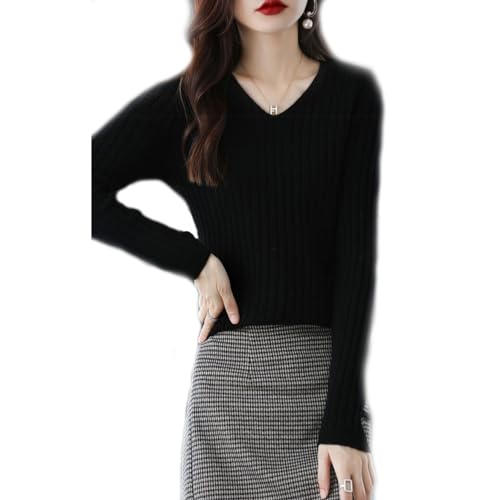 BAWUTZ Pullover Damen Winter Strick, V-Ausschnitt Langarm Strickpullover,Strickpulli Langarm Sweater für Herbst Winter,Dein kuscheliger Premium Strickpullover für stilvolle Herb (Schwarz,M) von BAWUTZ