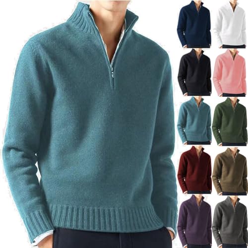 BAWUTZ Pullover Herren Zip up Stehkragen, Herren Komfort Strickpullover Herren Winter 1/4 Zip Pulli Sweater,V Ausschnitt Freizeit Slim fit Solide Basic Männer Pullover (Himmelblau,3XL) von BAWUTZ