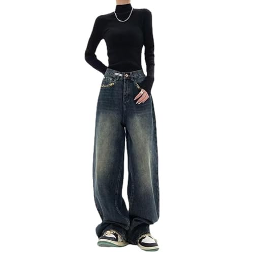 Baggy Jeans Damen, Damen Jeans Hoher Taille,Streetwear Hose Casual Baggy Vintage Denim Hose Freizeit Loose Gerade Hosen, Teenager Mädchen Kleidung Leg Jeans Denim Pants (S,A) von BAWUTZ