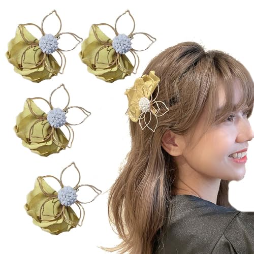 Blumen Haarklammer,Elegante Metallblumen-Haarnadel,Rutschfeste Niedliche Blume Hair Claw Clips,Niedliche Blumenförmige Clip-Haarnadel für Frauen,süßer Clip, Kopfschmuck, Entenschnabel-Clip (Gelb) von BAWUTZ