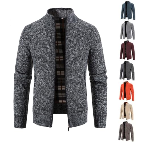 Herren Strickjacke mit Reissverschluss,Warm Casual Stehkragen Strickjacke,Dicker Pullover ohne Kapuze Stehkragen,Wintermantel Cardigan mit Reißverschluß Street Style Winterjacke (Dunkelgrau,XL) von BAWUTZ