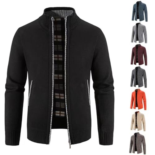 Herren Strickjacke mit Reissverschluss,Warm Casual Stehkragen Strickjacke,Dicker Pullover ohne Kapuze Stehkragen,Wintermantel Cardigan mit Reißverschluß Street Style Winterjacke (Schwarz,M) von BAWUTZ