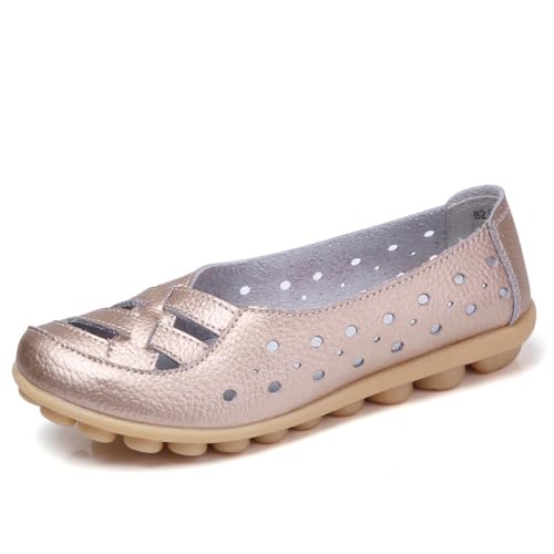 Klassische Penny Loafers für Frauen, Atmungsaktive Mokassins-Schuhe, Damen Bequeme Leder-Loafer zum Hineinschlüpfen, Orthopädische Slipper,orthopädische Slipper aus atmungsaktivem Leder (35,Gold) von BAWUTZ