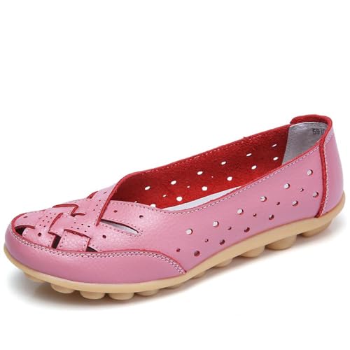 Klassische Penny Loafers für Frauen, Atmungsaktive Mokassins-Schuhe, Damen Bequeme Leder-Loafer zum Hineinschlüpfen, Orthopädische Slipper,orthopädische Slipper aus atmungsaktivem Leder (35,Rosa) von BAWUTZ