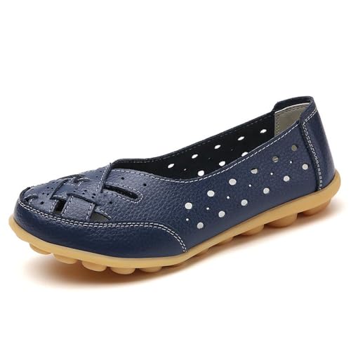 Klassische Penny Loafers für Frauen, Atmungsaktive Mokassins-Schuhe, Damen Bequeme Leder-Loafer zum Hineinschlüpfen, Orthopädische Slipper,orthopädische Slipper aus atmungsaktivem Leder (40,Navy blau) von BAWUTZ