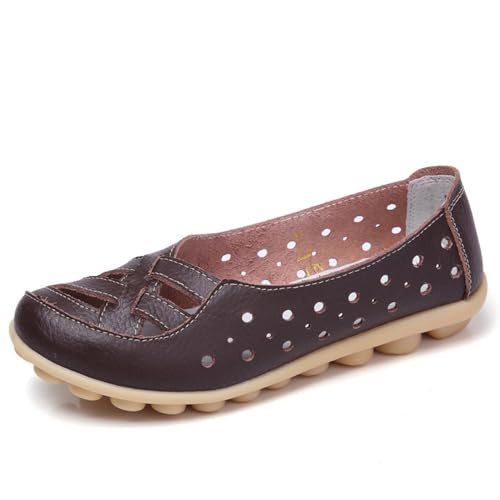 Klassische Penny Loafers für Frauen, Atmungsaktive Mokassins-Schuhe, Damen Bequeme Leder-Loafer zum Hineinschlüpfen, Orthopädische Slipper,orthopädische Slipper aus atmungsaktivem Leder (41,Kaffee) von BAWUTZ