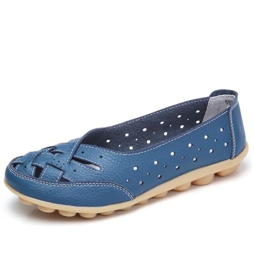 Klassische Penny Loafers für Frauen, Atmungsaktive Mokassins-Schuhe, Damen Bequeme Leder-Loafer zum Hineinschlüpfen, Orthopädische Slipper,orthopädische Slipper aus atmungsaktivem Leder (41,Hellblau) von BAWUTZ