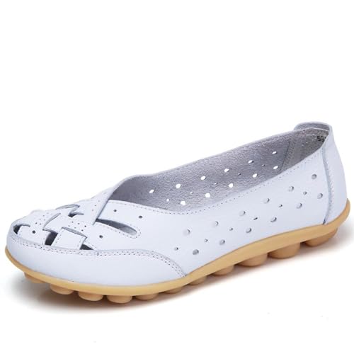 Klassische Penny Loafers für Frauen, Atmungsaktive Mokassins-Schuhe, Damen Bequeme Leder-Loafer zum Hineinschlüpfen, Orthopädische Slipper,orthopädische Slipper aus atmungsaktivem Leder (35,Weiß) von BAWUTZ