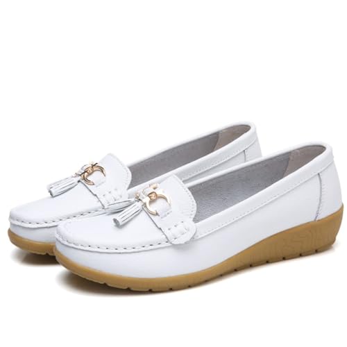 Klassische Penny Loafers für Frauen, Atmungsaktive Mokassins-Schuhe für Damen, orthopädische Schuhe für Damen,Breathable Leather Breathable Casual Shoes for Women,Hiking Shoes (37 EU,Weiß) von BAWUTZ