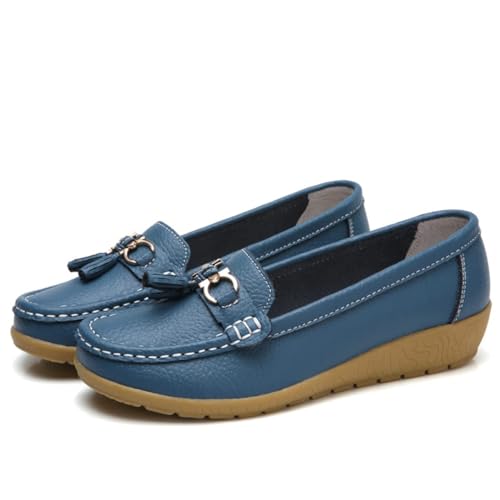 Klassische Penny Loafers für Frauen, Atmungsaktive Mokassins-Schuhe für Damen, orthopädische Schuhe für Damen,Breathable Leather Breathable Casual Shoes for Women,Hiking Shoes (38 EU,Blau) von BAWUTZ