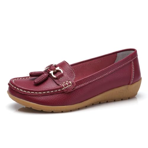 Klassische Penny Loafers für Frauen, Atmungsaktive Mokassins-Schuhe für Damen, orthopädische Schuhe für Damen,Breathable Leather Breathable Casual Shoes for Women,Hiking Shoes (39 EU,Orange Rot) von BAWUTZ