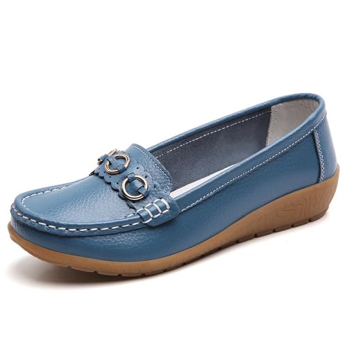 Klassische Penny Loafers für Frauen,Bequeme und leichte Penny-Loafer für Damen zum Hineinschlüpfen, orthopädische Schuhe für Damen,Breathable Leather Breathable Casual Shoes for Women (38,Blau A) von BAWUTZ