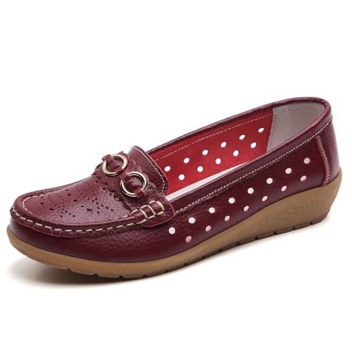 Klassische Penny Loafers für Frauen,Bequeme und leichte Penny-Loafer für Damen zum Hineinschlüpfen, orthopädische Schuhe für Damen,Breathable Leather Breathable Casual Shoes for Women (38,Rot B) von BAWUTZ