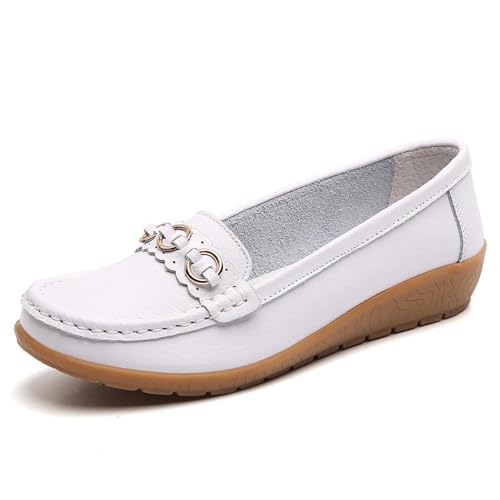 Klassische Penny Loafers für Frauen,Bequeme und leichte Penny-Loafer für Damen zum Hineinschlüpfen, orthopädische Schuhe für Damen,Breathable Leather Breathable Casual Shoes for Women (41,Weiß A) von BAWUTZ