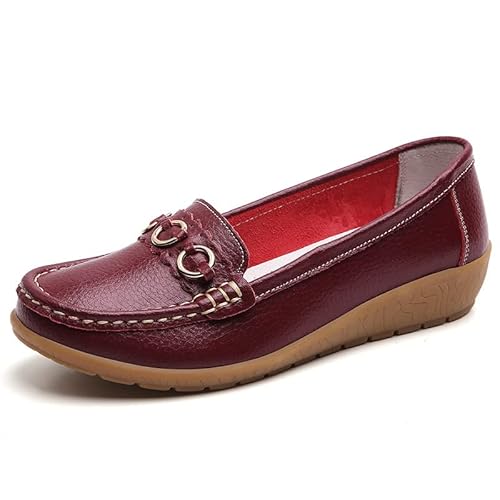 Klassische Penny Loafers für Frauen,Bequeme und leichte Penny-Loafer für Damen zum Hineinschlüpfen, orthopädische Schuhe für Damen,Breathable Leather Breathable Casual Shoes for Women (43,Rot A) von BAWUTZ