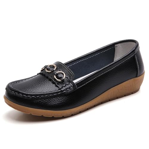 Klassische Penny Loafers für Frauen,Bequeme und leichte Penny-Loafer für Damen zum Hineinschlüpfen, orthopädische Schuhe für Damen,Breathable Leather Breathable Casual Shoes for Women (38,Schwarz A) von BAWUTZ