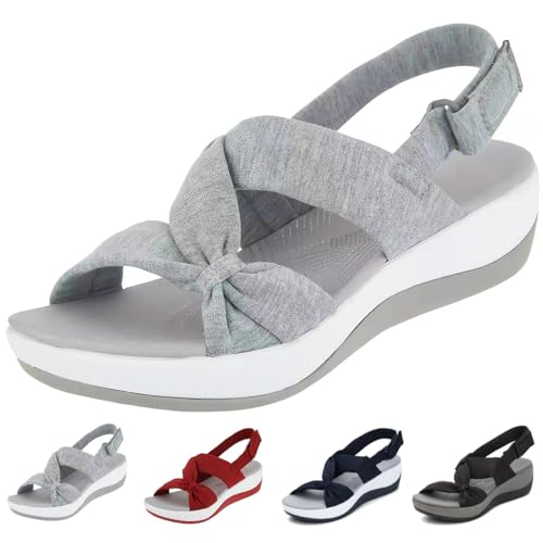 Orthopädische Sandalen für Damen,Bequeme orthopädische Schuhe zur Unterstützung des Fußgewölbes für Damen, mit verstellbaren Trägern und Sandalen mit ergonomischer Sohle für Spaziergänge (35,Grau) von BAWUTZ