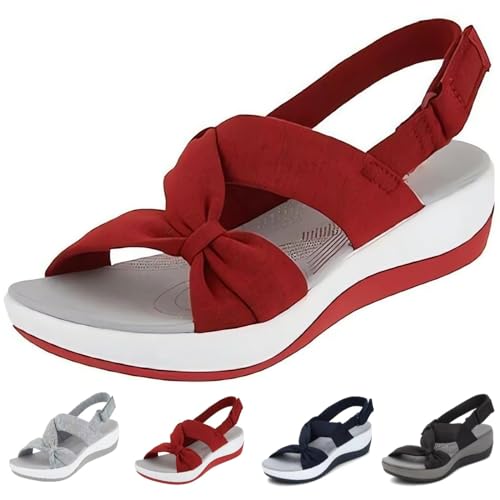 Orthopädische Sandalen für Damen,Bequeme orthopädische Schuhe zur Unterstützung des Fußgewölbes für Damen, mit verstellbaren Trägern und Sandalen mit ergonomischer Sohle für Spaziergänge (41,Rot) von BAWUTZ