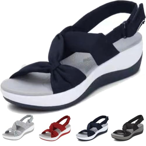 Orthopädische Sandalen für Damen,Bequeme orthopädische Schuhe zur Unterstützung des Fußgewölbes für Damen, mit verstellbaren Trägern und Sandalen mit ergonomischer Sohle für Spaziergänge (37,Schwarz) von BAWUTZ