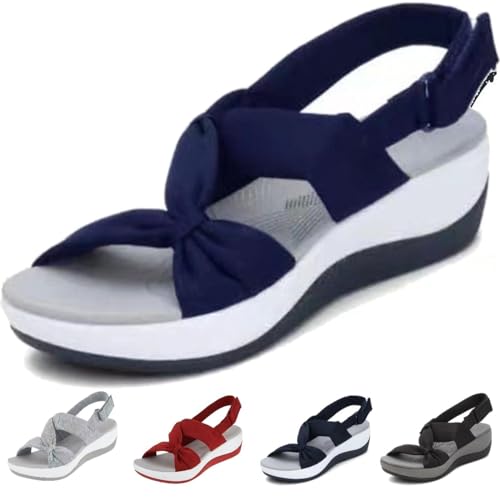 Orthopädische Sandalen für Damen,Bequeme orthopädische Schuhe zur Unterstützung des Fußgewölbes für Damen, mit verstellbaren Trägern und Sandalen mit ergonomischer Sohle für Spaziergänge (41,Blau) von BAWUTZ