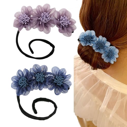 Twist Hairstyle Dutt Haarschmuck, fauler Lockenwickler, Blumen-Krallen-Clips, Haarknotenmacher Fauler Lockenwickler,Französisch Haarknotenmacher, DIY Hair Bun Maker für Damen Lange Haare (2PC,A) von BAWUTZ