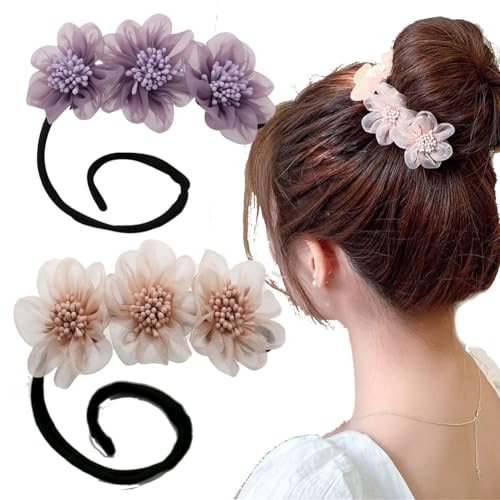 Twist Hairstyle Dutt Haarschmuck, fauler Lockenwickler, Blumen-Krallen-Clips, Haarknotenmacher Fauler Lockenwickler,Französisch Haarknotenmacher, DIY Hair Bun Maker für Damen Lange Haare (2PC,B) von BAWUTZ