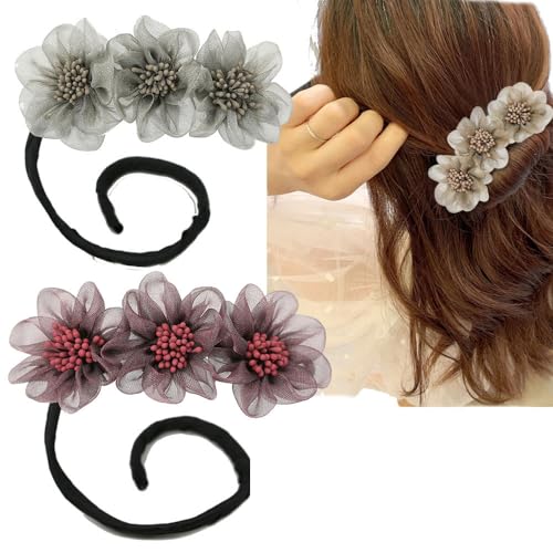 Twist Hairstyle Dutt Haarschmuck, fauler Lockenwickler, Blumen-Krallen-Clips, Haarknotenmacher Fauler Lockenwickler,Französisch Haarknotenmacher, DIY Hair Bun Maker für Damen Lange Haare (2PC,C) von BAWUTZ