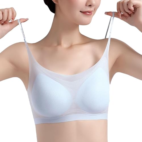 Ultradünner Sommer-Komfort-BH aus Eisseide in Übergröße,Ice Silk Air Bra mit herausnehmbarem Polster,Atmungsaktiver und Leichter,Nahtloser BH für Schlafen Yoga (Blau,2XL) von BAWUTZ