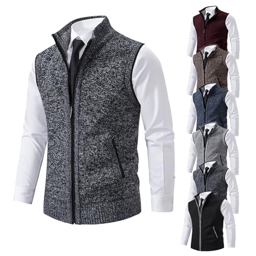 Winter Herrenweste,Herren Weste Strickweste Fleece-Fütterung Ärmellose Strickjacke mit Stehkragen ärmellose Jacke Geeignet zum Radfahren, Laufen, Wandern, Golf, Arbeiten (Grau B,3XL) von BAWUTZ