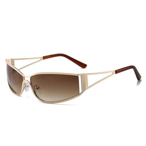 BAWUYI Y2K Sonnenbrille für Damen und Herren, Ästhetik, 2000er-Jahre-Stil, oval, Y2K-Brille, Metallrahmen, umlaufende Schattierungen, Goldener Rahmen/Teebraun Gläser BAWUYI Y2K Sonnenbrille für Damen und Herren, Ästhetik, 2000er-Jahre-Stil, oval, Y2K-Brille, Metallrahmen, umlaufende Schattierungen, Goldener Rahmen/Teebraun Gläser von BAWUYI