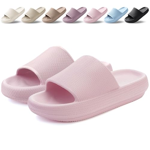 BAXIWUY Badelatschen Damen Badeschuhe Herren Schlappen Badeschlappe Cozislides Original Slippers Rutschfest Hausschuhe Sommer Pantoletten Wolkenschuhe Flip Flops Indoor/Outdoor，Rosa，39-40 EU von BAXIWUY