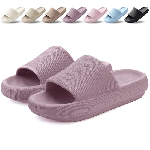 BAXIWUY Badelatschen Damen Badeschuhe Herren Schlappen Badeschlappe Cozislides Original Slippers Rutschfest Hausschuhe Sommer Pantoletten Wolkenschuhe Flip Flops Indoor/Outdoor，Rotbraun，39-40 EU von BAXIWUY