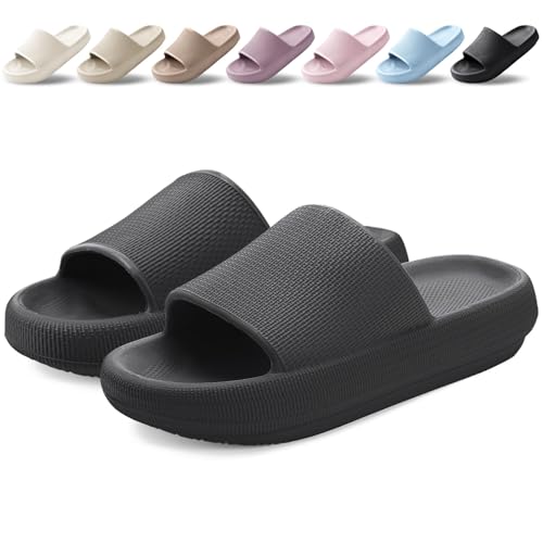 BAXIWUY Badelatschen Damen Badeschuhe Herren Schlappen Badeschlappe Cozislides Original Slippers Rutschfest Hausschuhe Sommer Pantoletten Wolkenschuhe Flip Flops Indoor/Outdoor，Schwarz，44-45 EU von BAXIWUY