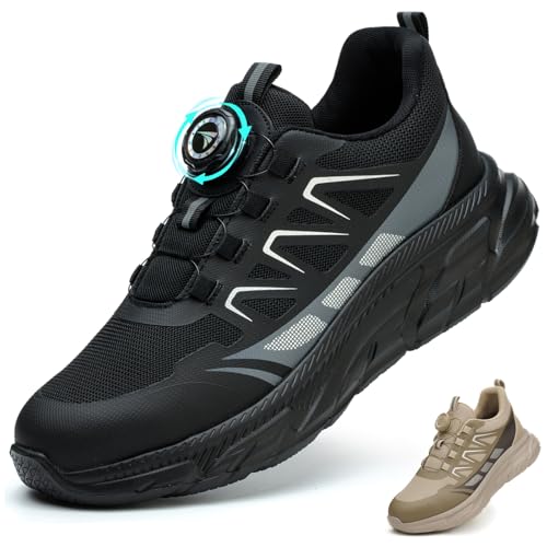 BAXIWUY Sicherheitsschuhe Herren Arbeitsschuhe Damen Sportliche Leicht Atmungsaktiv Schnürsenkel Schnellverschluss Drehverschluss Stahlkappenschuhe, Schwarz, 38 EU BAXIWUY Sicherheitsschuhe Herren Arbeitsschuhe Damen Sportliche Leicht Atmungsaktiv Schnürsenkel Schnellverschluss Drehverschluss Stahlkappenschuhe, Schwarz, 38 EU von BAXIWUY