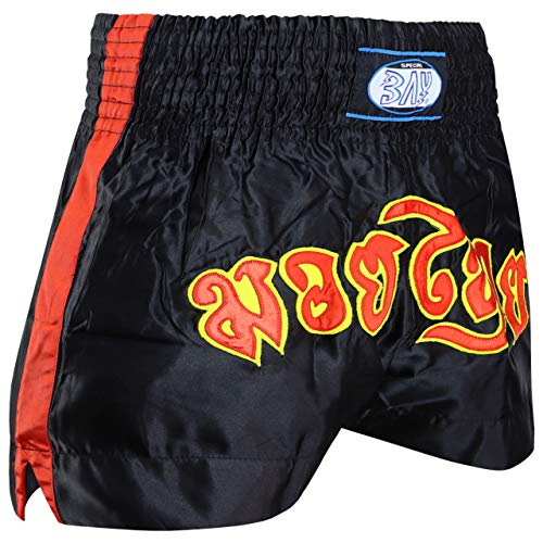 Bay Remy mit traditioneller Thaischrift Thaiboxhose schwarz rot gelb M von BAY