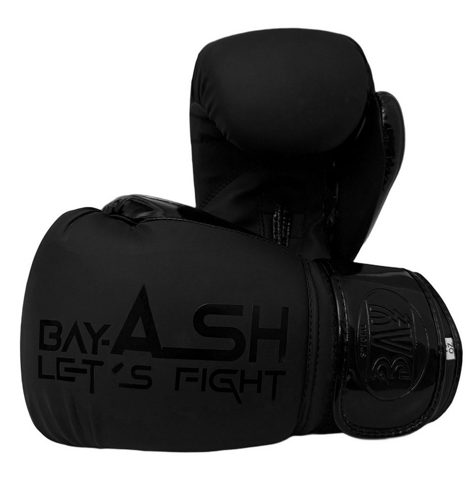 BAY-Sports Boxhandschuhe ASH Black schwarz Box-Handschuhe 8-16 Unzen für Boxen Kickboxen MMA (Paar), Edles Matt-Schwarz Design Hochwertig Robust 8-10-12-14-16 Unzen von BAY-Sports