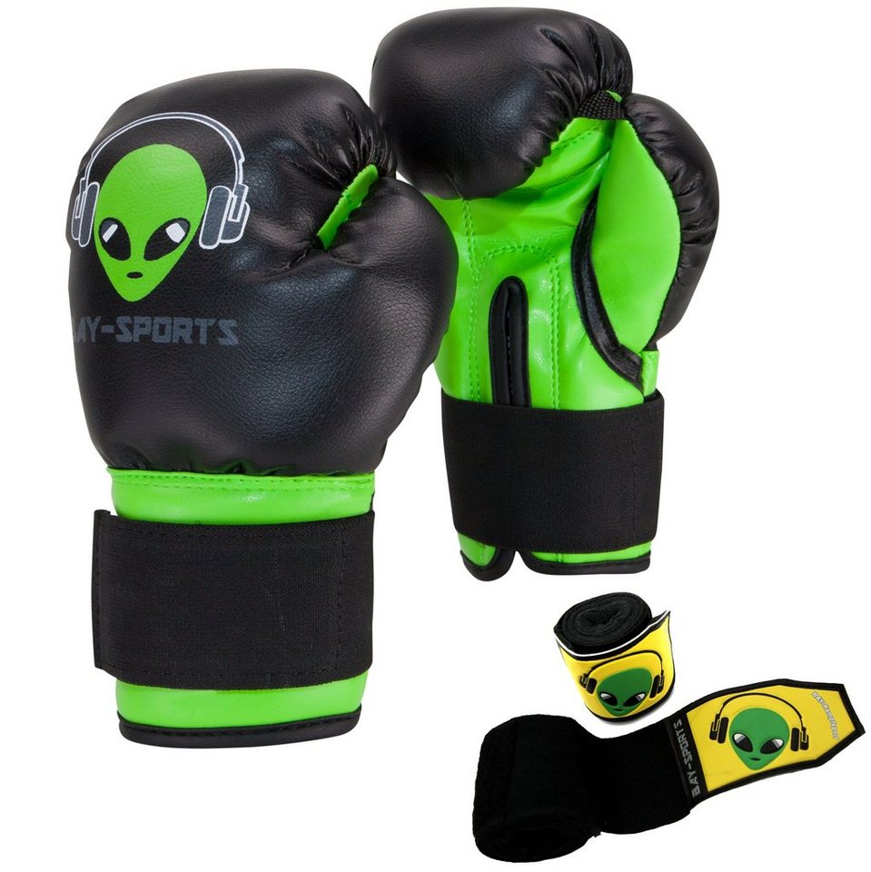 BAY-Sports Boxhandschuhe Set Alien Kinderboxhandschuhe Boxbandagen Kids von BAY-Sports