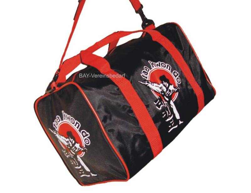 BAY-Sports Freizeittasche Sporttasche für Kinder Motiv Druck Taekwondo bedruckt Trainingstasche (Stück, schwarz), aufgewecktes Design 50 x 25 x 28 cm geräumiges Hauptfach Schultergurt von BAY-Sports