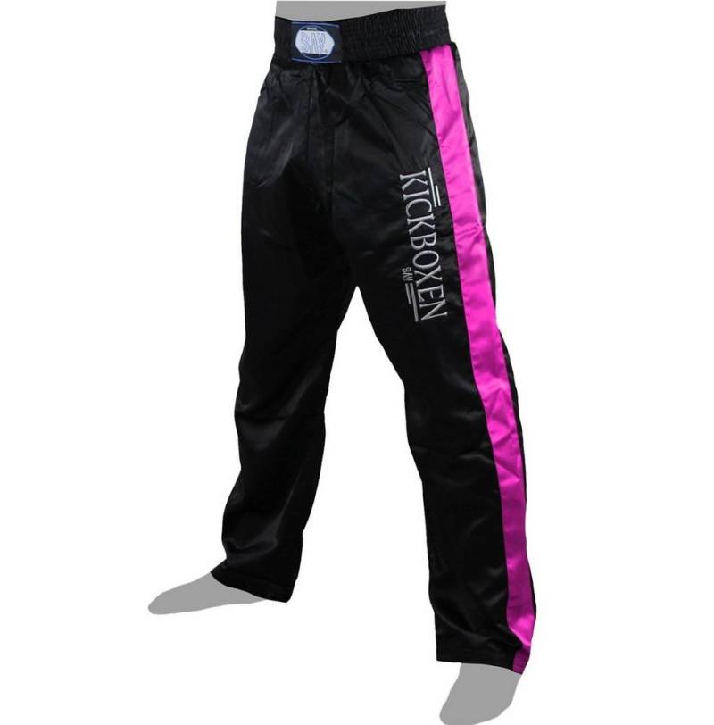 BAY-Sports Sporthose Stick Kickboxhose Hose lang Kickboxen schwarz pink Kick-Boxen Damen Edle Stickerei auf dem Oberschenkel von BAY-Sports